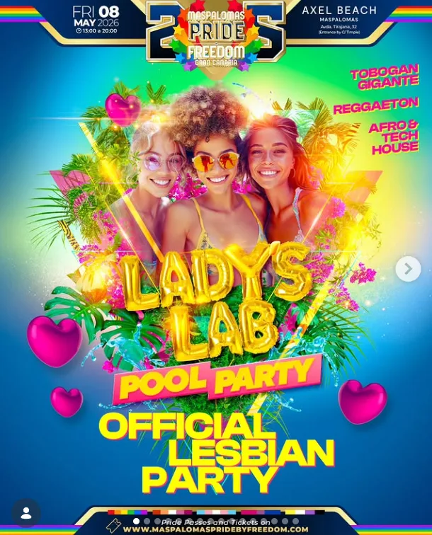 Cartel de la Pool Party Lésbica Maspalomas 2026