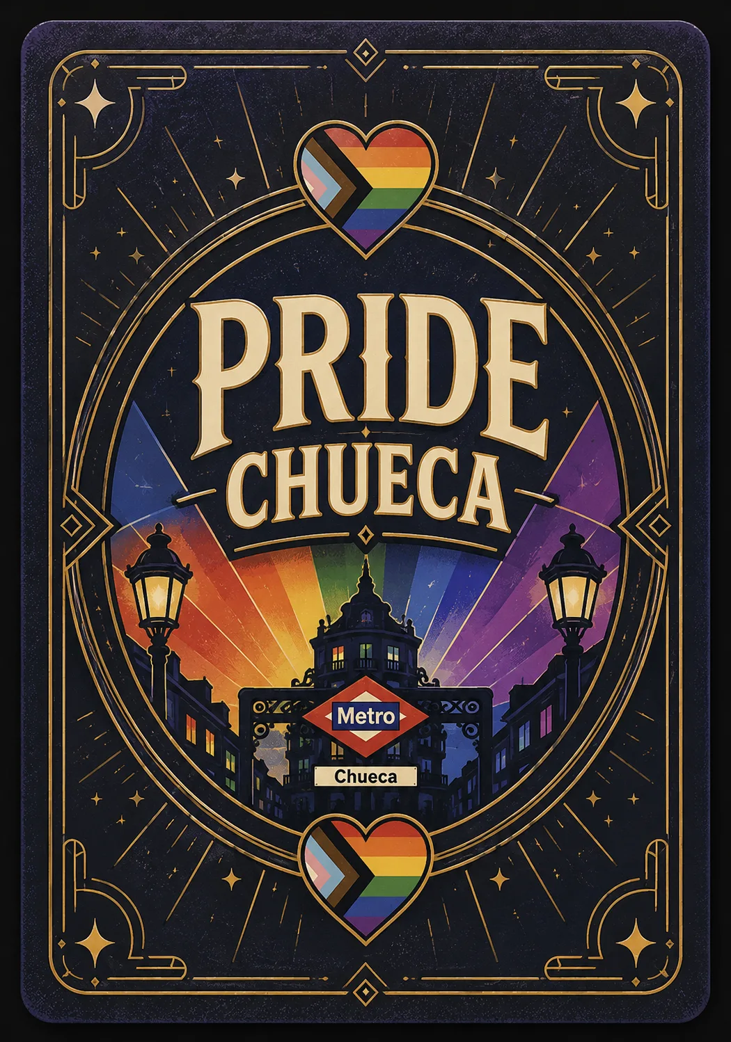 Reverso de las cartas de Pride Chueca, con el logotipo del proyecto